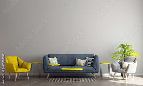 Fototapeta Naklejka Na Ścianę i Meble -  The living room interior style. Empty wall mock up. Wall art. Beige wall background. 3d rendering, 3d illustration 