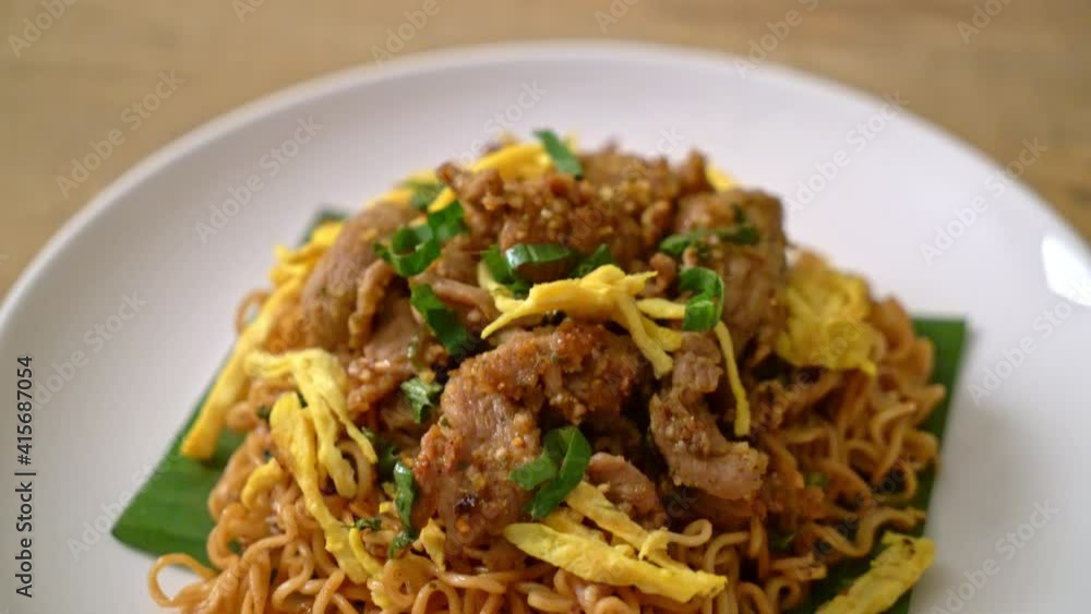 stir-fried instant noodle with pork and egg stir-fried instant noodle with pork and egg