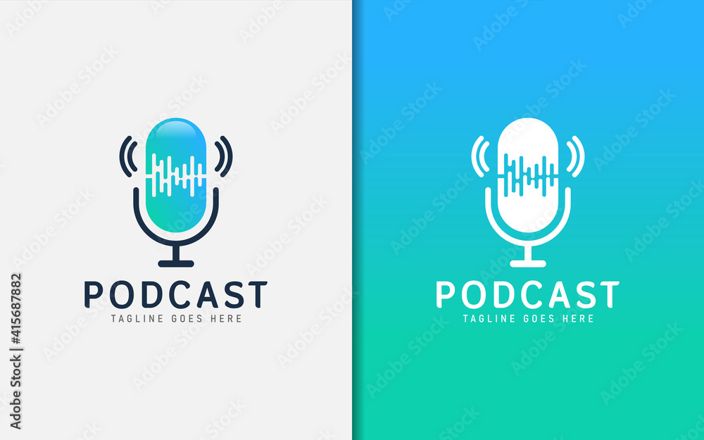 Creative Podcast Logo Design. Abstract Podcast Microphone Combined with Sound Effect Logo Design. Vector Logo Illustration. Creative Podcast Logo Design. Abstract Podcast Microphone Combined with Sound Effect Logo Design. Vector Logo Illustration.