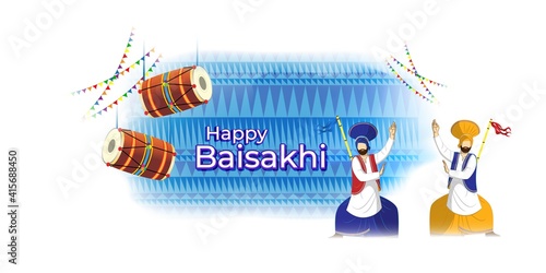 Vector illustration for happy Baisakhi, Indian punjabi festival with festival theme elements.