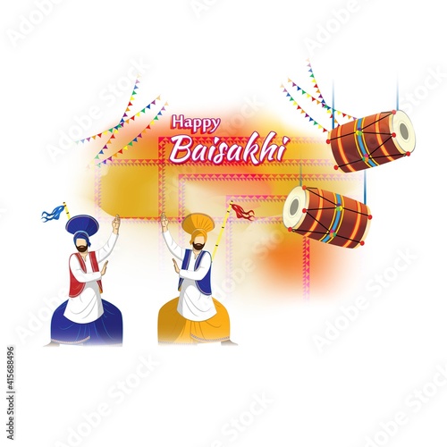 Vector illustration for happy Baisakhi, Indian punjabi festival with festival theme elements.
