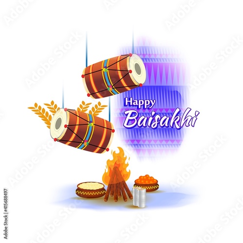 Vector illustration for happy Baisakhi, Indian punjabi festival with festival theme elements.