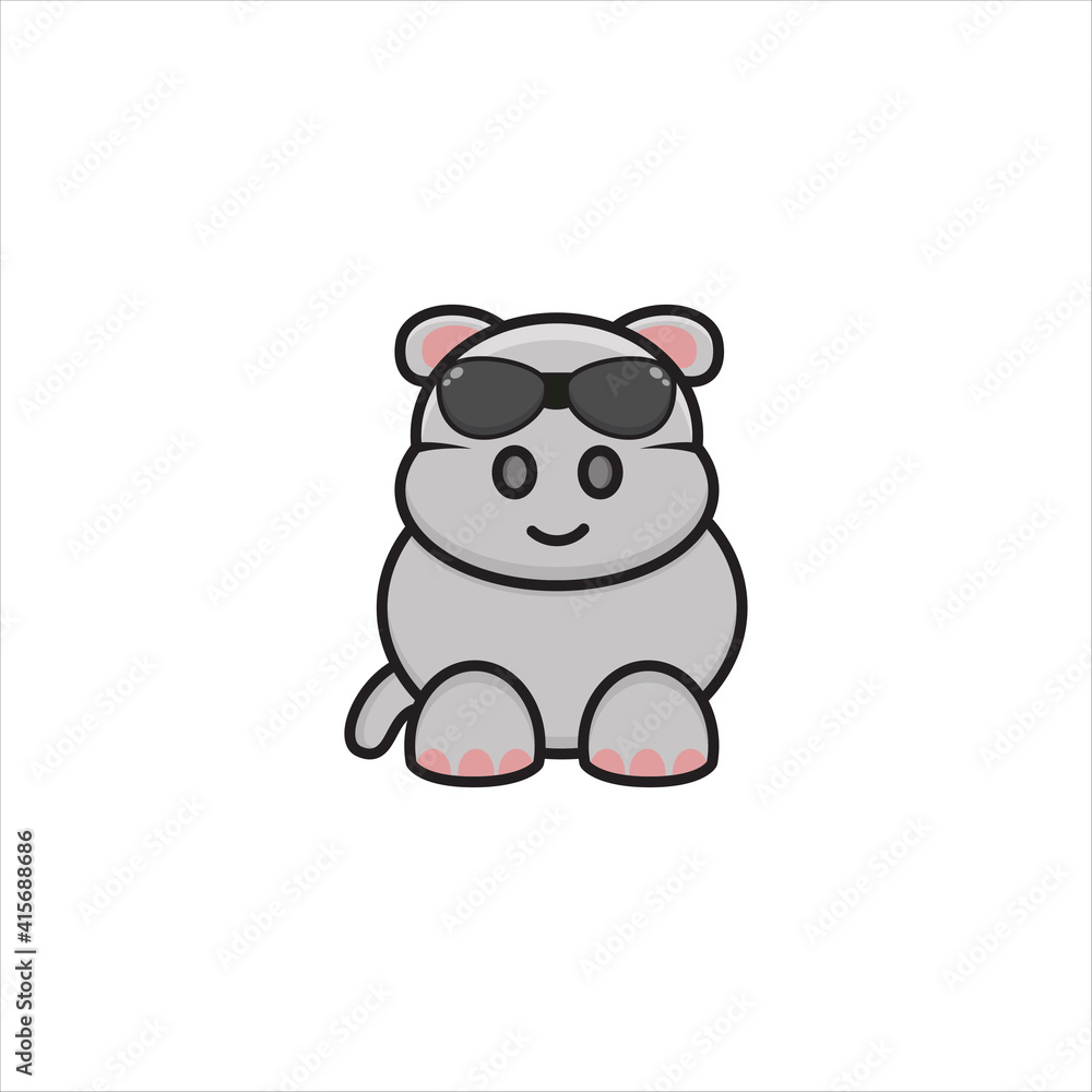 Naklejka premium cute hippo mascot design wear glasses vector design eps 10