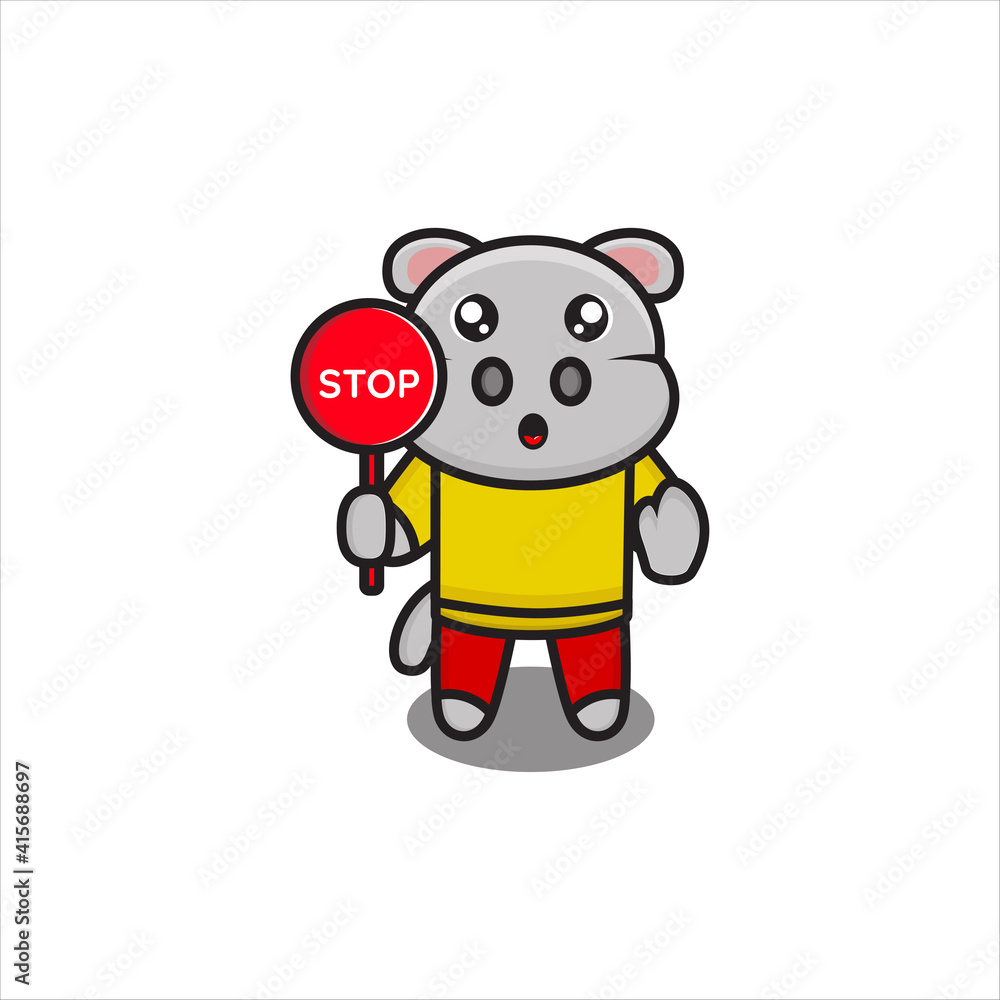 cute hippo mascot design with stop sign vector design eps 10 cute hippo mascot design with stop sign vector design eps 10