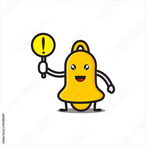 cute bell mascot with caution sign vector design eps 10 on white background