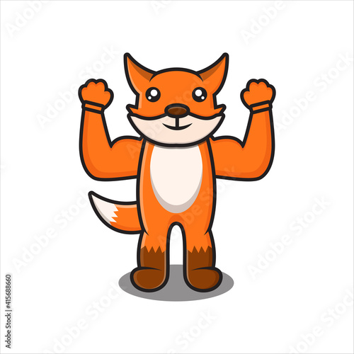 cute fox mascot character with strong muscles vector design eps 10 on white background