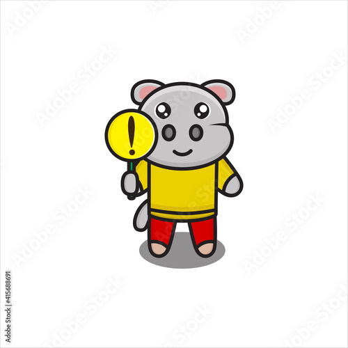 cute hippo mascot design with caution sign vector design eps 10