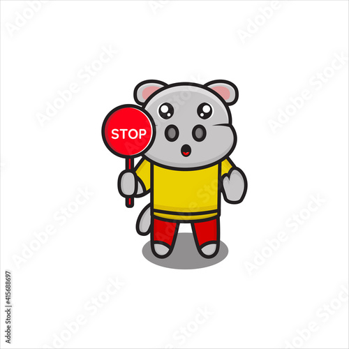 cute hippo mascot design with stop sign vector design eps 10
