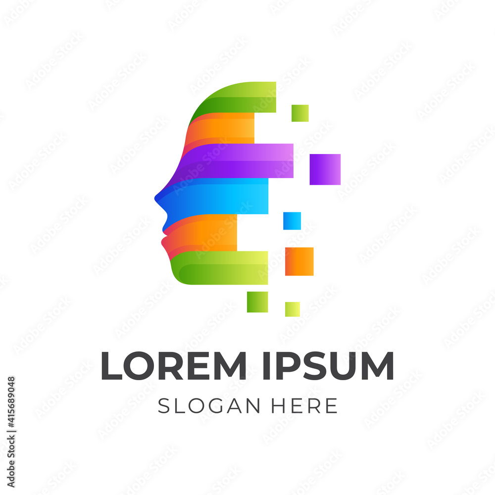 Face and technology logo design 3d colorful, modern icons Face and technology logo design 3d colorful, modern icons