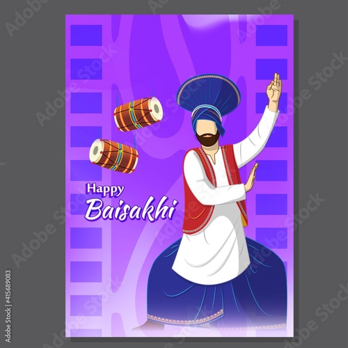 Vector illustration for happy Baisakhi, Indian punjabi festival with festival theme elements.