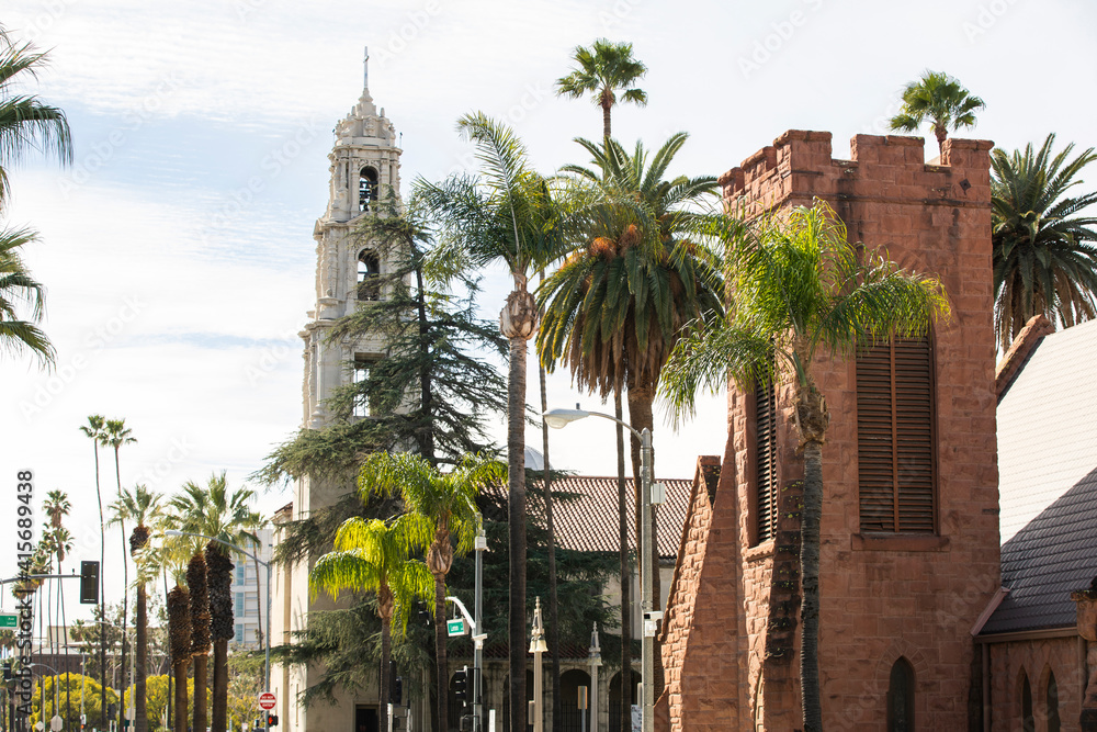 Daytime view of the historic skyline of downtown Riverside, California, USA.
