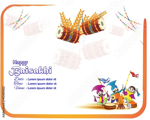 Vector illustration for happy Baisakhi, Indian punjabi festival with festival theme elements.