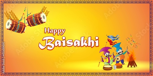 Vector illustration for happy Baisakhi, Indian punjabi festival with festival theme elements.