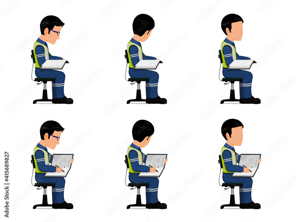 set of industrial worker is working with his document set of industrial worker is working with his document