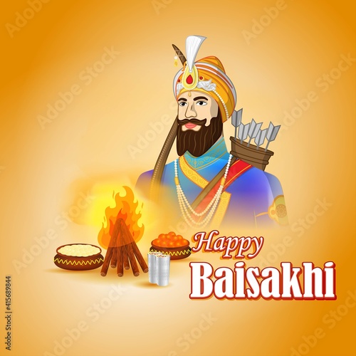 Vector illustration for happy Baisakhi, Indian punjabi festival with festival theme elements.