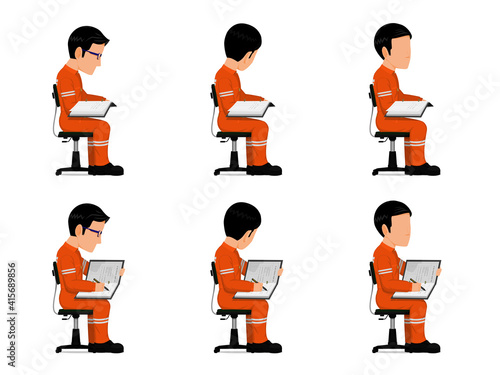 set of industrial worker is working with his document