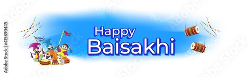 Vector illustration for happy Baisakhi, Indian punjabi festival with festival theme elements.