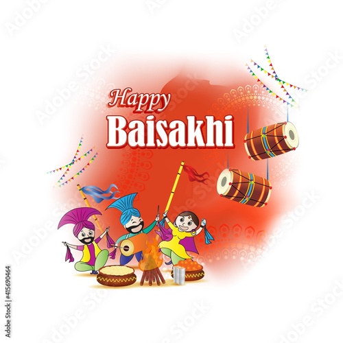 Vector illustration for happy Baisakhi, Indian punjabi festival with festival theme elements.