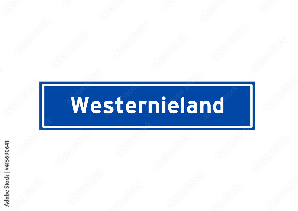 Westernieland isolated Dutch place name sign. City sign from the Netherlands. Westernieland isolated Dutch place name sign. City sign from the Netherlands.