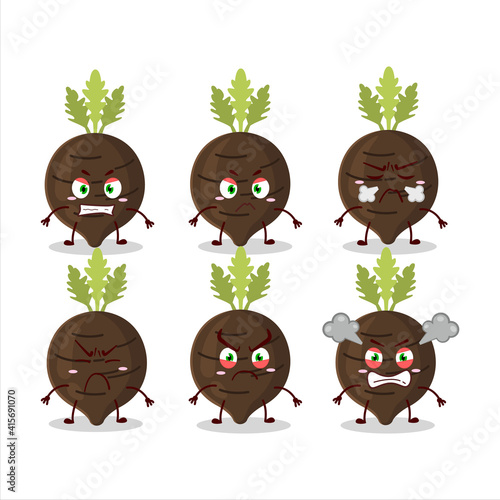 Black radish cartoon character with various angry expressions