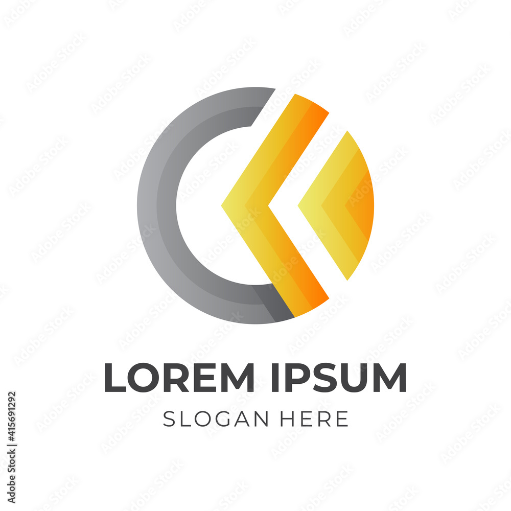 Fototapeta premium letter C arrow logo, letter C and arrow, combination logo with 3d silver and gold color style