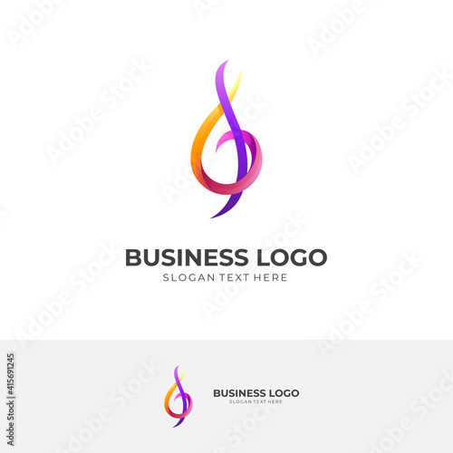 music key logo, music and G key, combination logo with 3d colorful style