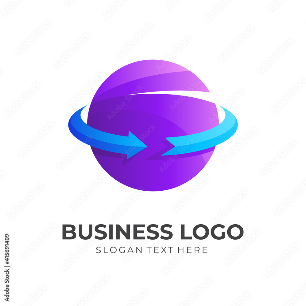planet arrow logo, planet and arrow, combination logo with 3d purple and blue color style planet arrow logo, planet and arrow, combination logo with 3d purple and blue color style