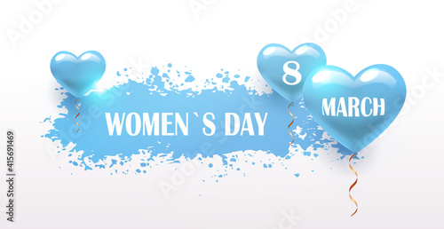 womens day 8 march holiday celebration banner flyer or greeting card with air balloons horizontal vector illustration