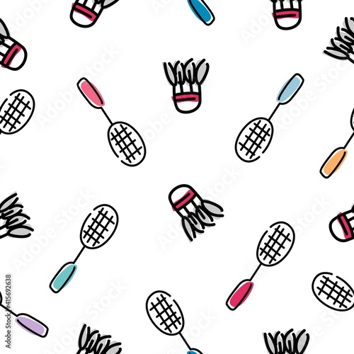 Badminton seamless pattern. White isolated background