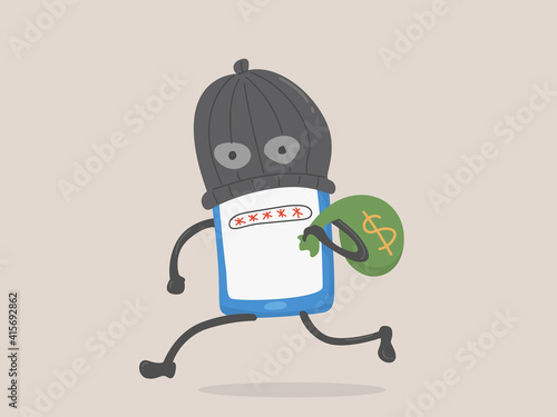 illustration of digital money theft, password theft, digital crime.