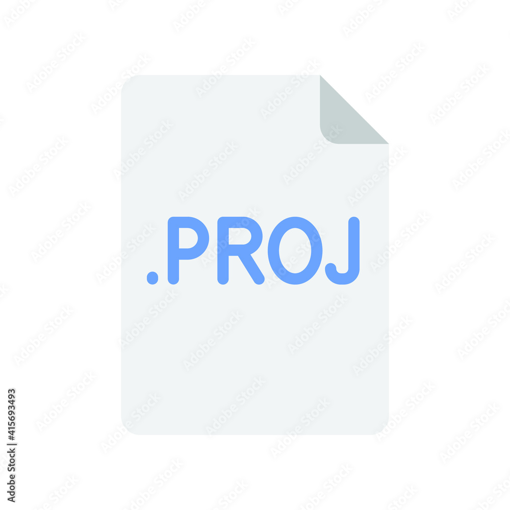 PROJ file format flat icon. Linear style sign for mobile concept and web design. Simple color symbol. Vector illustration isolated on white background. EPS 10. PROJ file format flat icon. Linear style sign for mobile concept and web design. Simple color symbol. Vector illustration isolated on white background. EPS 10.