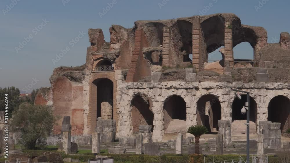 Panning of the Roman amphitheater in the city of Santa Maria Capua Vetere in Italy Panning of the Roman amphitheater in the city of Santa Maria Capua Vetere in Italy