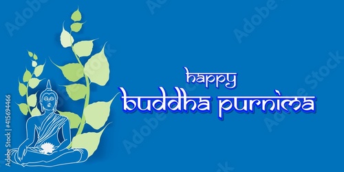 Indian Buddha Purnima festival(vesak day) with text, illustration is showing Buddha seating and absorbed in meditation 