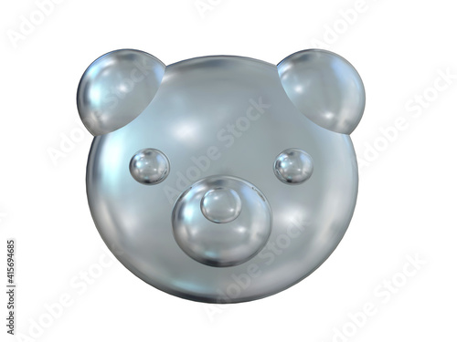 3d illustration. Silver bear head isolated on white background.