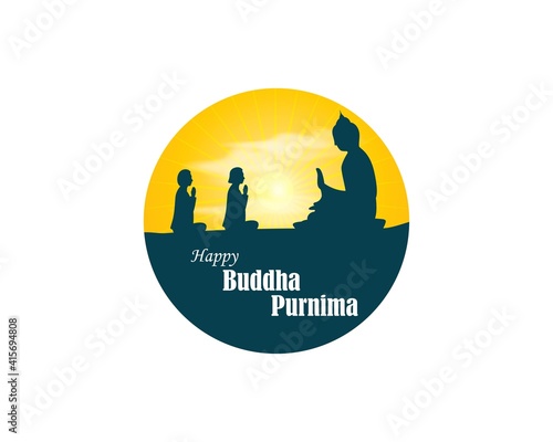 Indian Buddha Purnima festival(vesak day) with text, illustration is showing Buddha seating and absorbed in meditation 