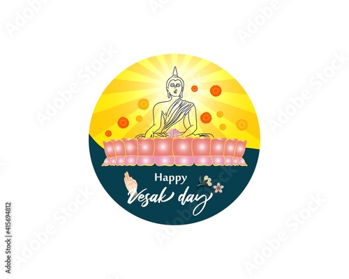 Indian Buddha Purnima festival(vesak day) with text, illustration is showing Buddha seating and absorbed in meditation 