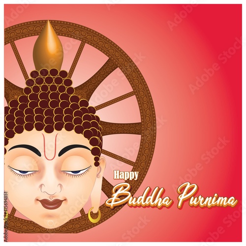 Indian Buddha Purnima festival(vesak day) with text, illustration is showing Buddha seating and absorbed in meditation 