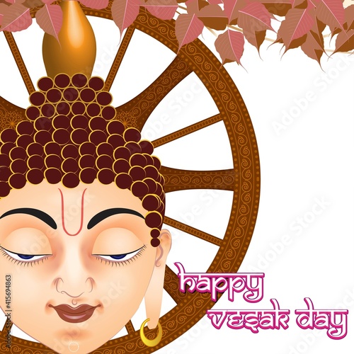 Indian Buddha Purnima festival(vesak day) with text, illustration is showing Buddha seating and absorbed in meditation 
