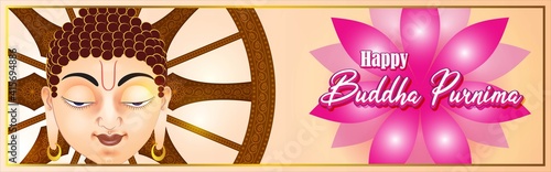 Indian Buddha Purnima festival(vesak day) with text, illustration is showing Buddha seating and absorbed in meditation 