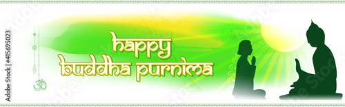 Indian Buddha Purnima festival(vesak day) with text, illustration is showing Buddha seating and absorbed in meditation 