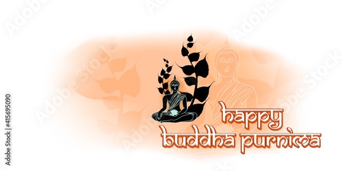 Indian Buddha Purnima festival(vesak day) with text, illustration is showing Buddha seating and absorbed in meditation 