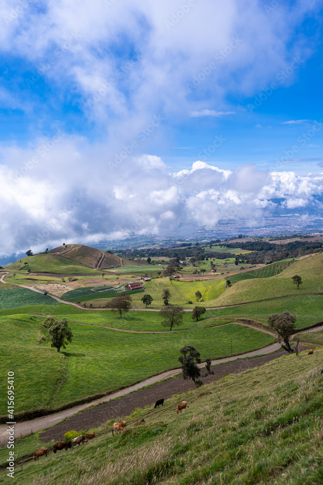 Beautiful aerial view of the Meadow hills in Cartago Costa Rica 