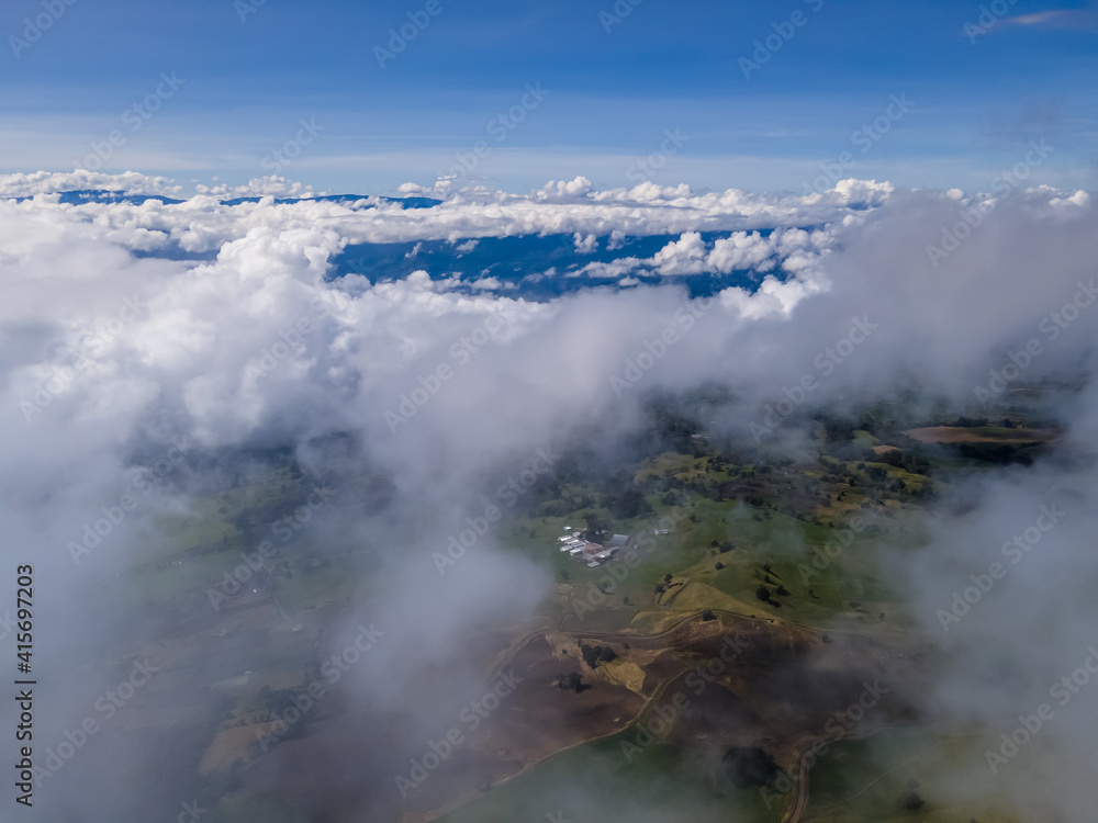 Obraz premium Beautiful aerial view of the Meadow hills in Cartago Costa Rica 