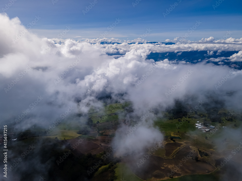 Obraz premium Beautiful aerial view of the Meadow hills in Cartago Costa Rica 