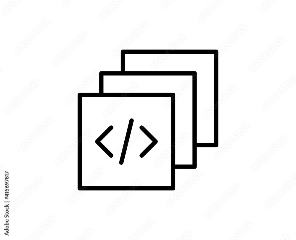 Code line icon. High quality outline symbol for web design or mobile app. Thin line sign for design logo. Black outline pictogram on white background Code line icon. High quality outline symbol for web design or mobile app. Thin line sign for design logo. Black outline pictogram on white background
