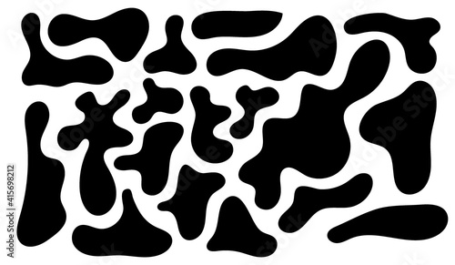 Irregular blob, set of abstract organic shapes. Abstract irregular random blobs. Simple liquid amorphous splodge. Trendy minimal designs for presentations, banners, posters and flyers.