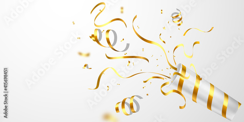 paper shoot Celebration background template with confetti and gold ribbons. luxury greeting rich card.