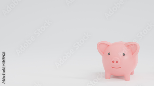 Piggy bank on white background, saving or save money concept, 3d render.