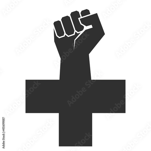 Anarchist Black Cross. Vector illustration. Black cross with hand clenched into a fist.