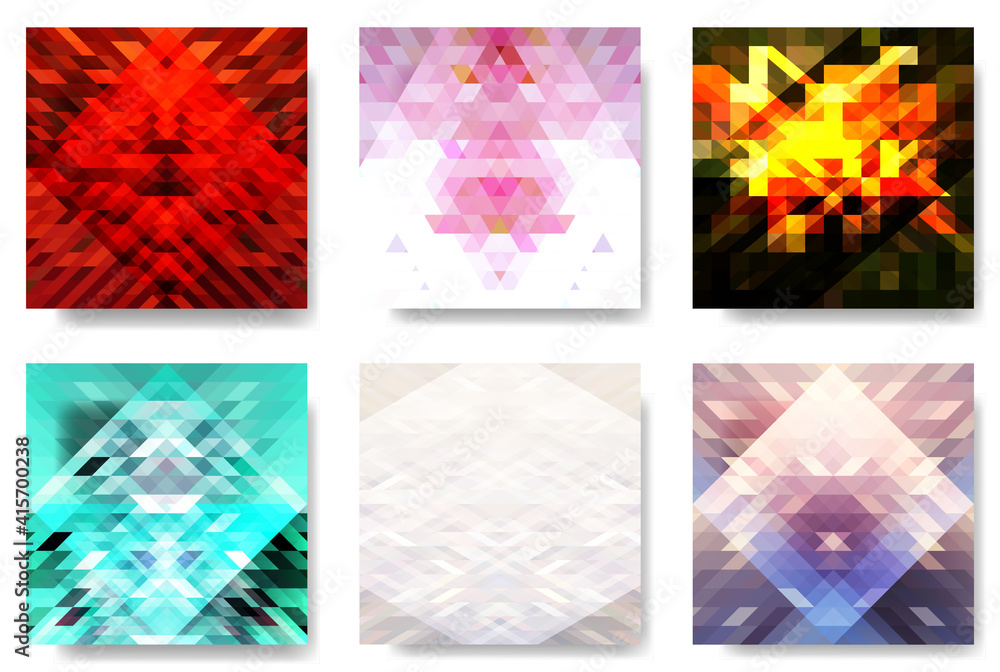 6 pixelated patterns : fire, cherry blossoms, sunset, water, snow